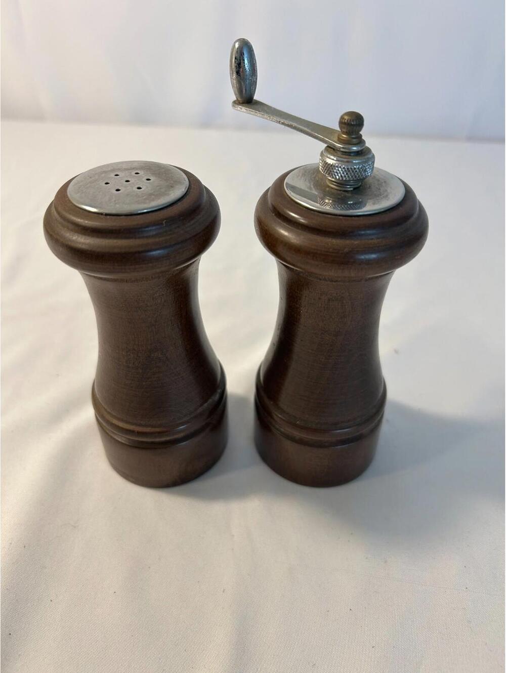 Mid-Century Teak Salt & Pepper Mill Set – Vintage Stainless Steel Accents